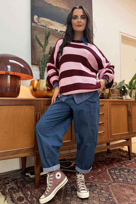 Buddie Stripe Knit Burgundy Pink /6=